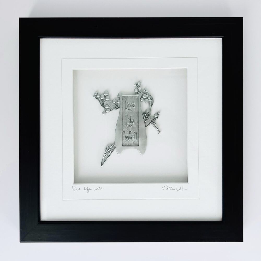 Cynthia Webb Pewter Wall Art Live Life Well Signed Framed Mindful Living Decor